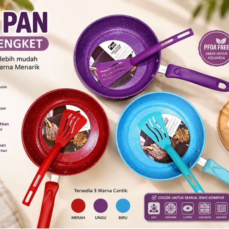 Teflon Anti Lengket Teplon 20cm - Lapisan Anti Lengket, Penggunaan Minyak Sedikit, Pilihan Warna Men
