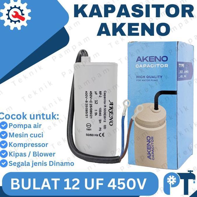 Kapasitor Akeno 12Uf 450V Bulat Original / Capacitor 12 Uf 450 V Tabung / Kapacitor 12 Mikro 450 Vol