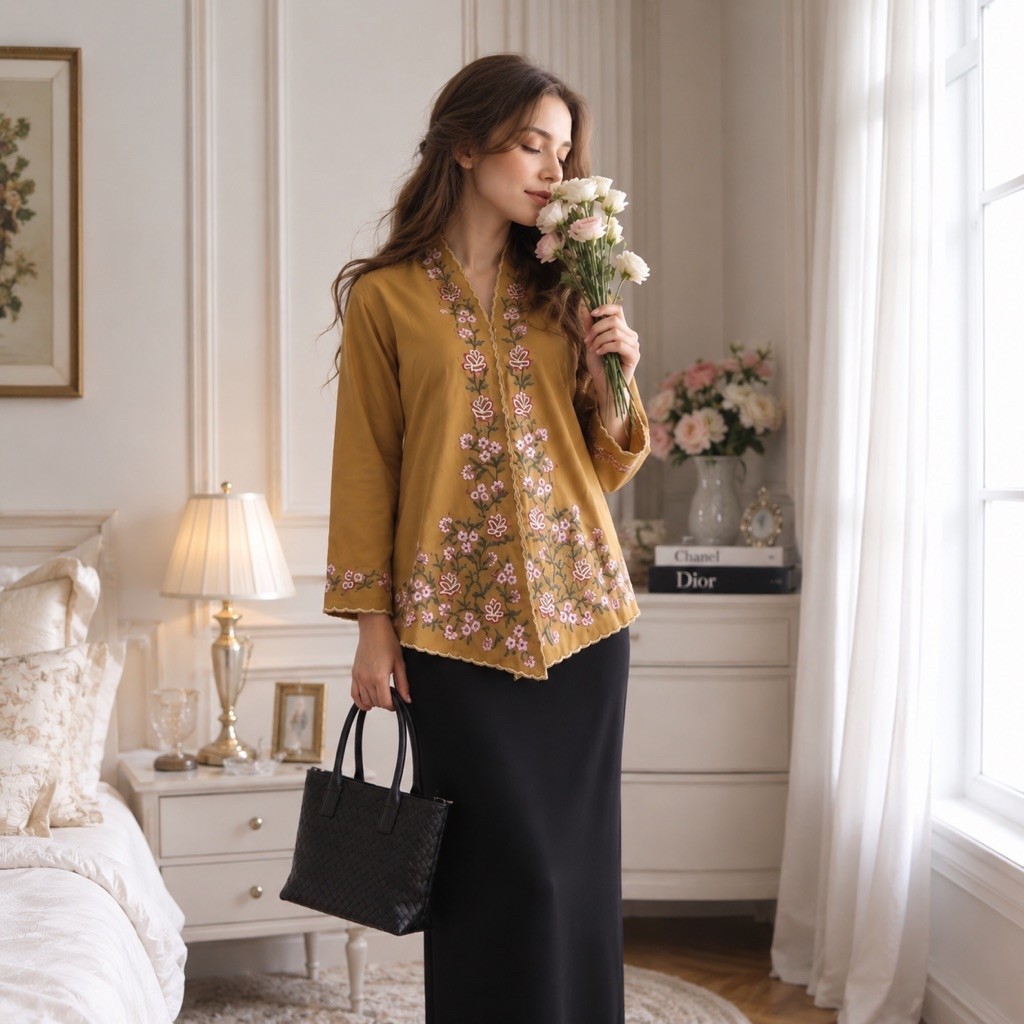 Qalissta ~ baju melayu cilaa bahan katun toyobo motif bunga