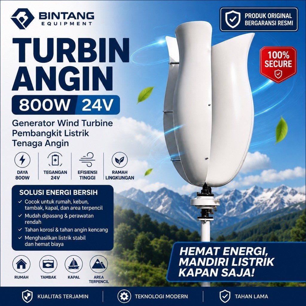 Turbin Angin 800W 24V Generator Wind Turbine Pembangkit Listrik Tenaga Angin