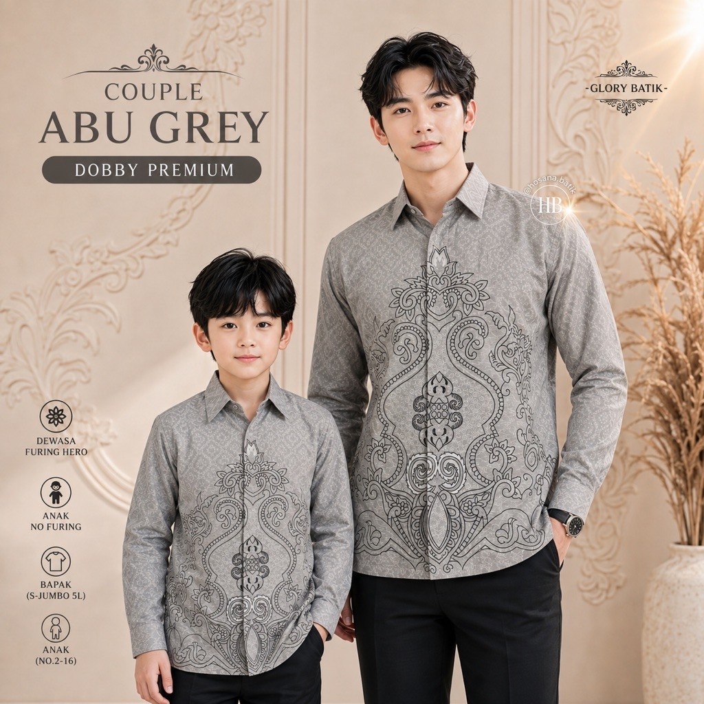 GLORY BATIK - Couple Batik Pria Abu Grey Silver Dobby Furing Premium Seragam Batik Kantor