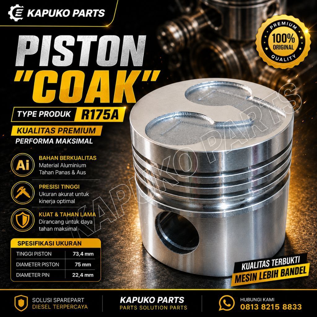 R175A PISTON COAK 75MM SEHER UNTUK DIESEL ENGINE MESIN DONGFENG 7.5PK