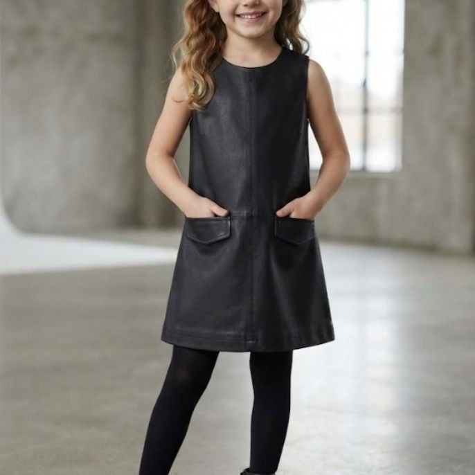 Ready stok Overall Dress Kulit premium Anak Perempuan hitam polos MAYORAL (E025)