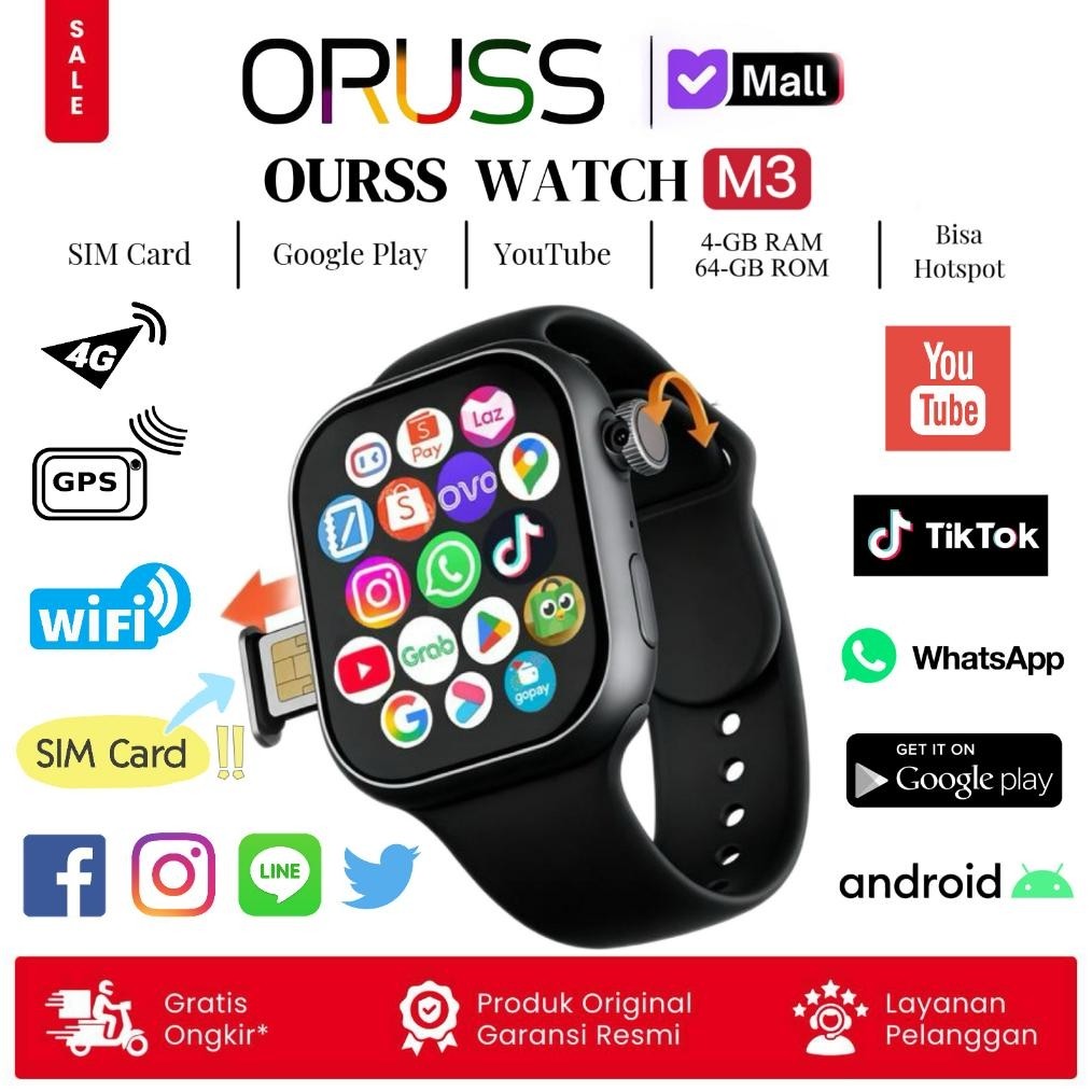 New Deals [4G / Hotspot] Ourss Smartwatch M3 4G/5G Sim Card 4+64Gb Gps Nfc Bisa Nonton Youtube Tikto