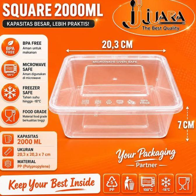 (Good) Thinwall Kotak Makan Plastik 2000ml SQ Food Container / Box Microwave Persegi / Square