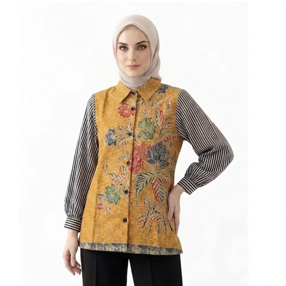 Shanaya Baju Batik Wanita Blus Lollipop salur Batik kerja kancing Depan