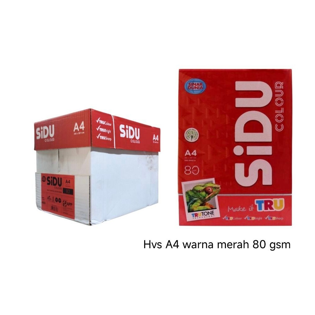 Kertas Hvs A4 sidu 80 gsm warna merah / rim #