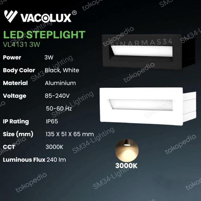 BEBAS ONGKIR - Lampu Tangga 13.5cm Dinding Taman LED Outdoor Waterproof Step Light VL4131 Vacolux