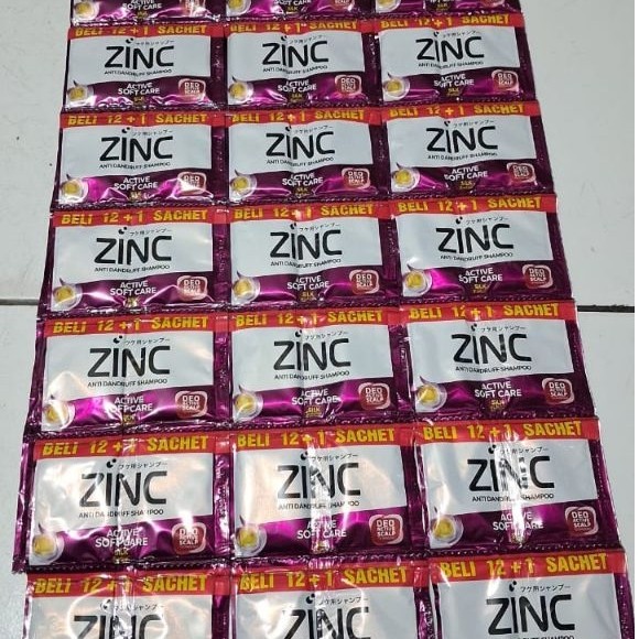 shampo zinc active soft care silk protein 10ml 1 renceng isi 12 gratis 1 sachet UNGU