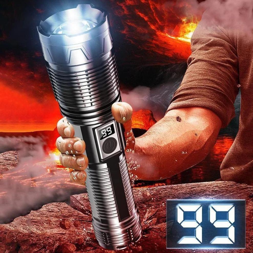 Besar Tampilan Digital Senter Led Tactical 100000 Lumens Xhp 50 - Kualitas Cahaya Super Terang Sente