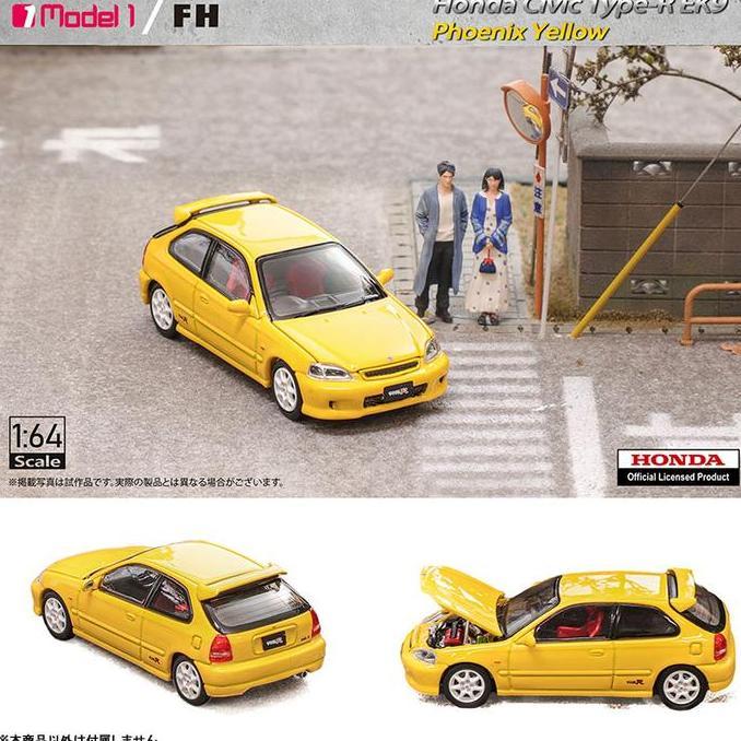 FH64026 Focal Horizon x Model One Honda Civic Type R EK9 Phoenix Yellow Diecast Mobil