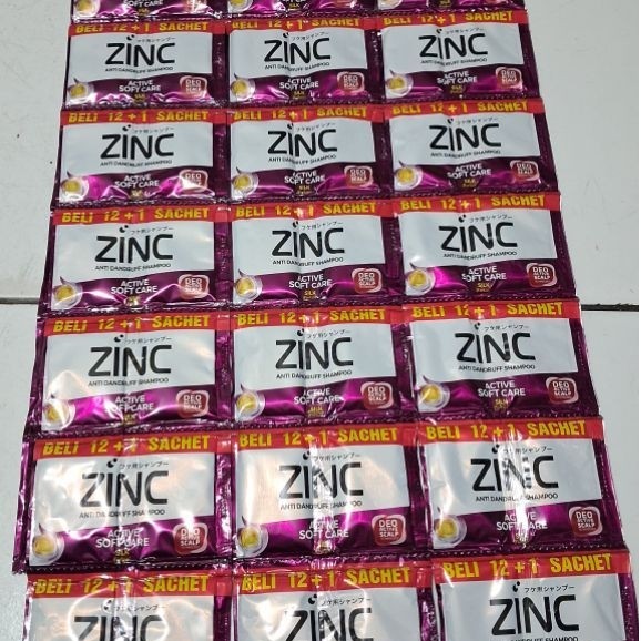 shampo zinc active soft care silk protein 10ml 1 renceng isi 12 gratis 1 sachet UNGU