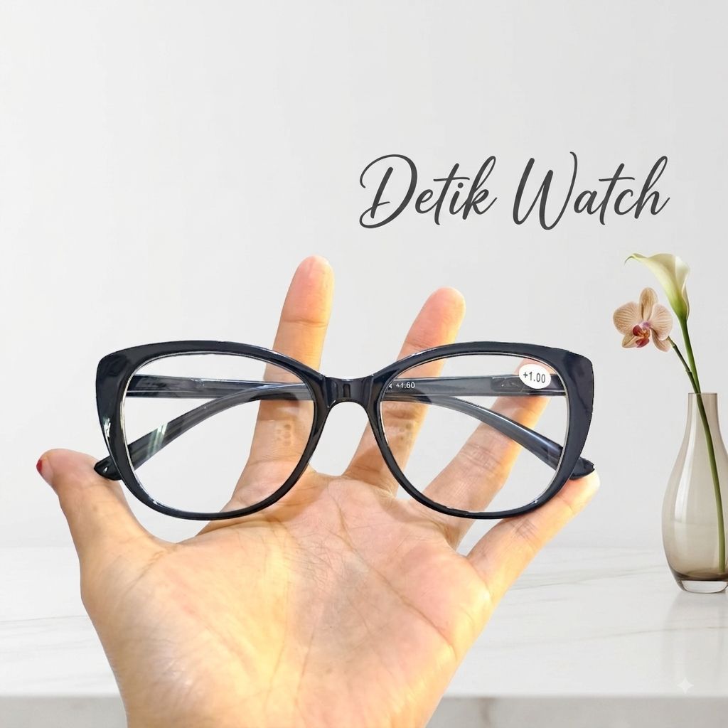 Kacamata Baca Dan Jalan Lensa Double Frame Cat Eye Kacamata Baca Cewek JS203D-R