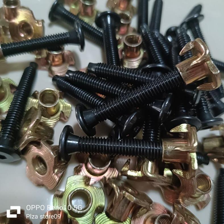 100.pcs baut mur cakar m6 box speaker panjang 4cm full drat bahan baja asli anti karat baut mur spik
