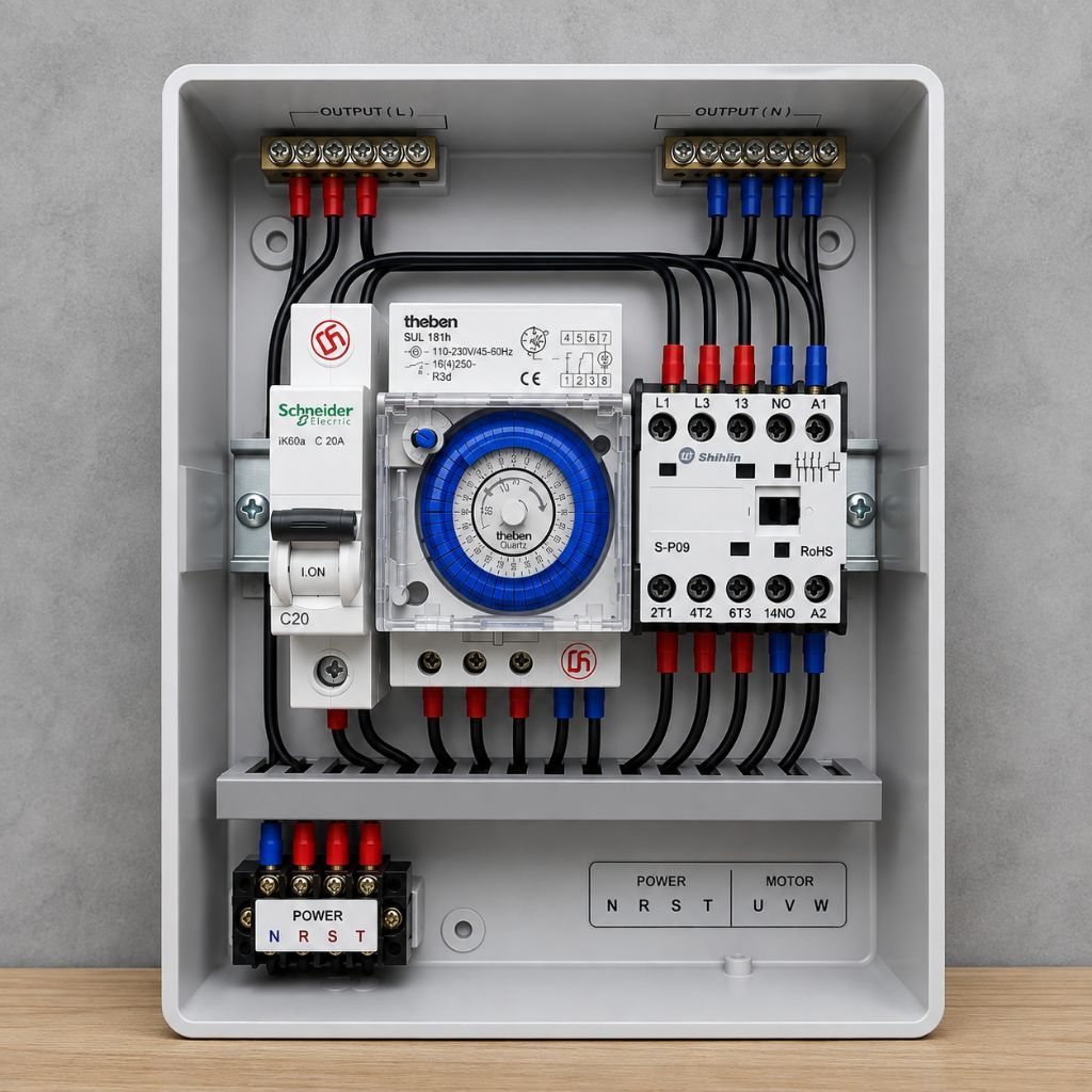 Panel Kontrol Listrik Otomatis 220V Timer Theben MCB Schneider Kontaktor Shihlin