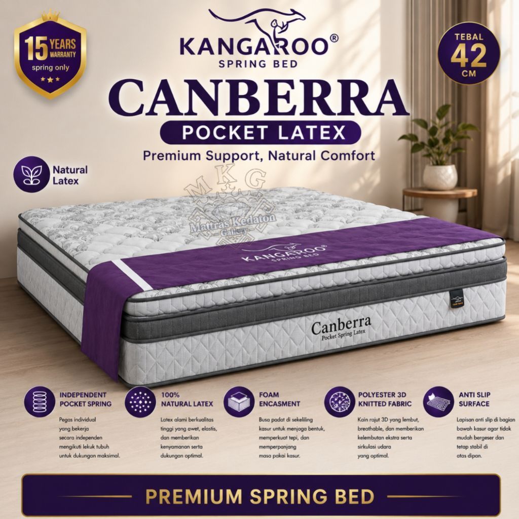 Springbed Kangaroo Canberra Pocket Latex T42cm - kasur spring bed kangaroo spring bed size 160 - 180