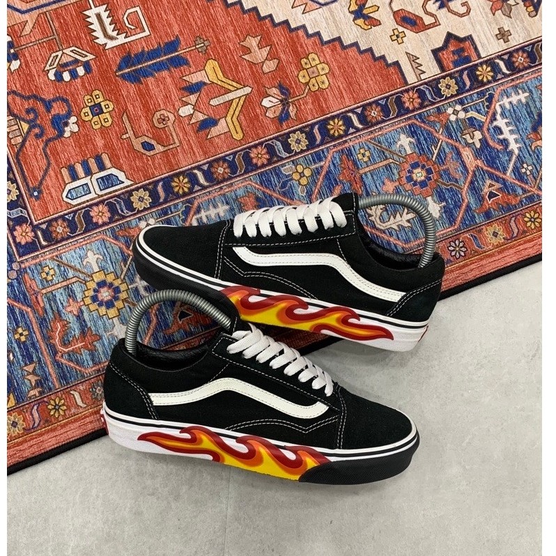 [Size 38.5] Vans Oldskool Flame Cut Out Black White Second Original