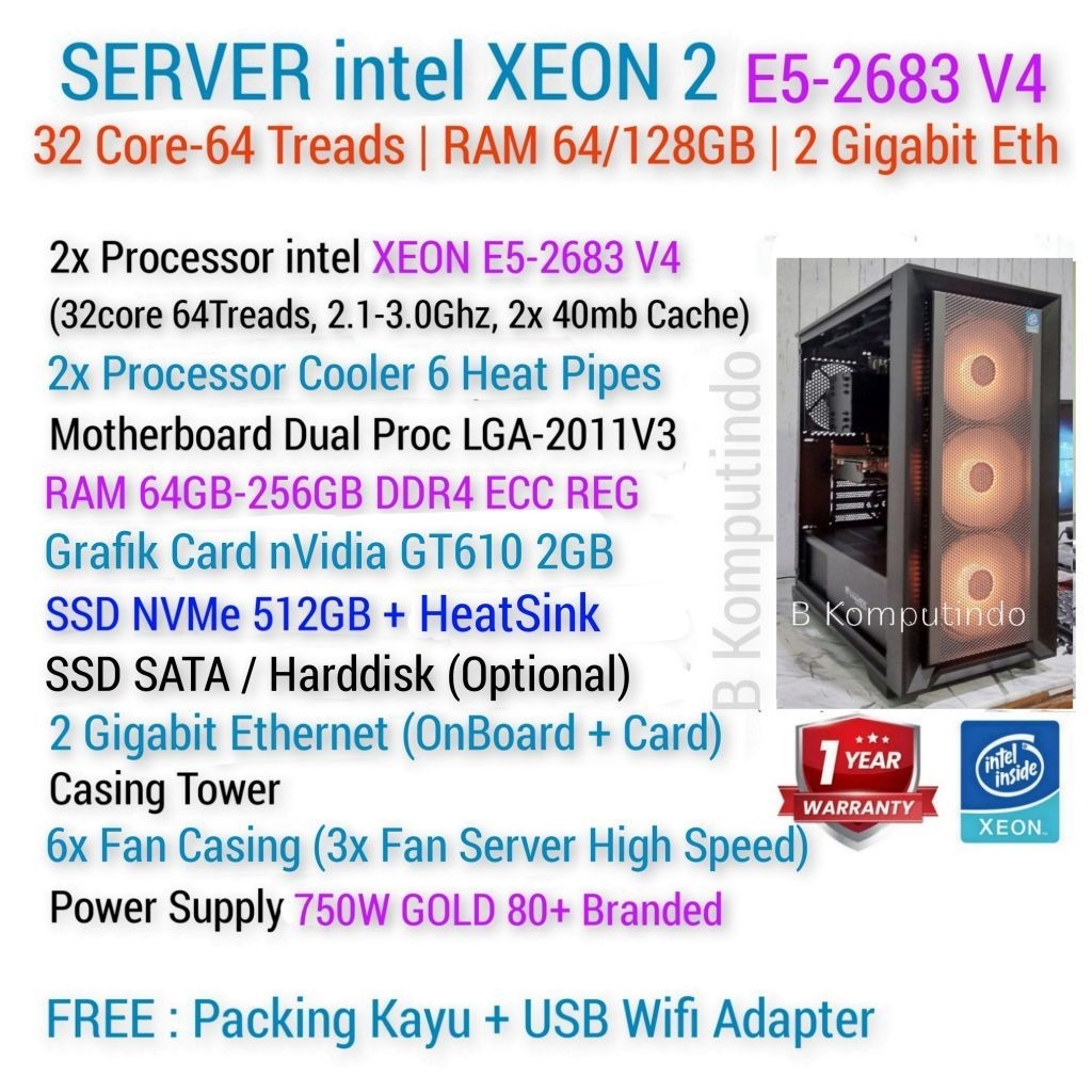 SERVER intel XEON 32 Core 64 Treads | RAM DDR4 ECC REG | 2 Processor | SERVER ANBK CBT PULSA WEB