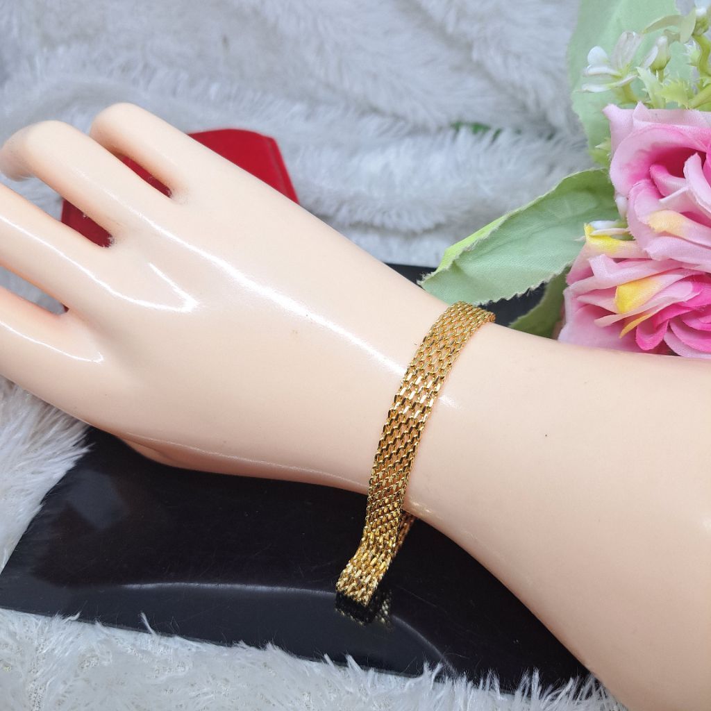 Gelang Rantai Tikar polos Simpel Berlapis Emas Awet