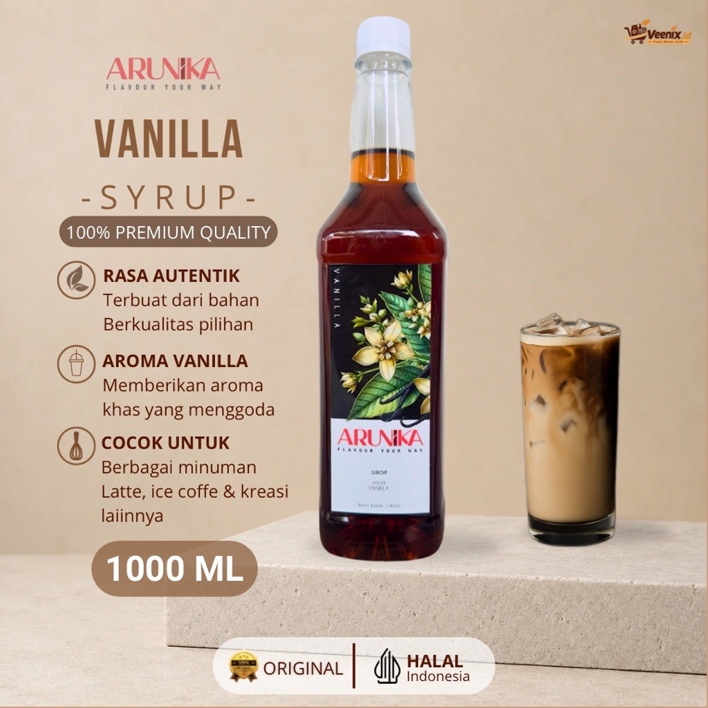 Sirup Vanilla Arunika 1L Untuk Kopi, Dessert dan Minuman Kekinian