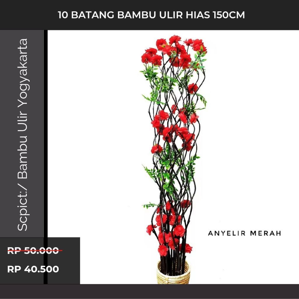 Promo 10 Batang Bambu Ulir Hias 150cm (Belum Termasuk Vas/Pot) Anyelir Merah / Anyelir Pink / Maple 