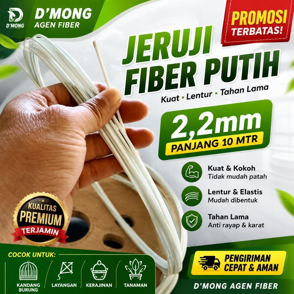 Jeruji fiber Putih 2mm 10mtr cocok untuk layangan dan kandang burung