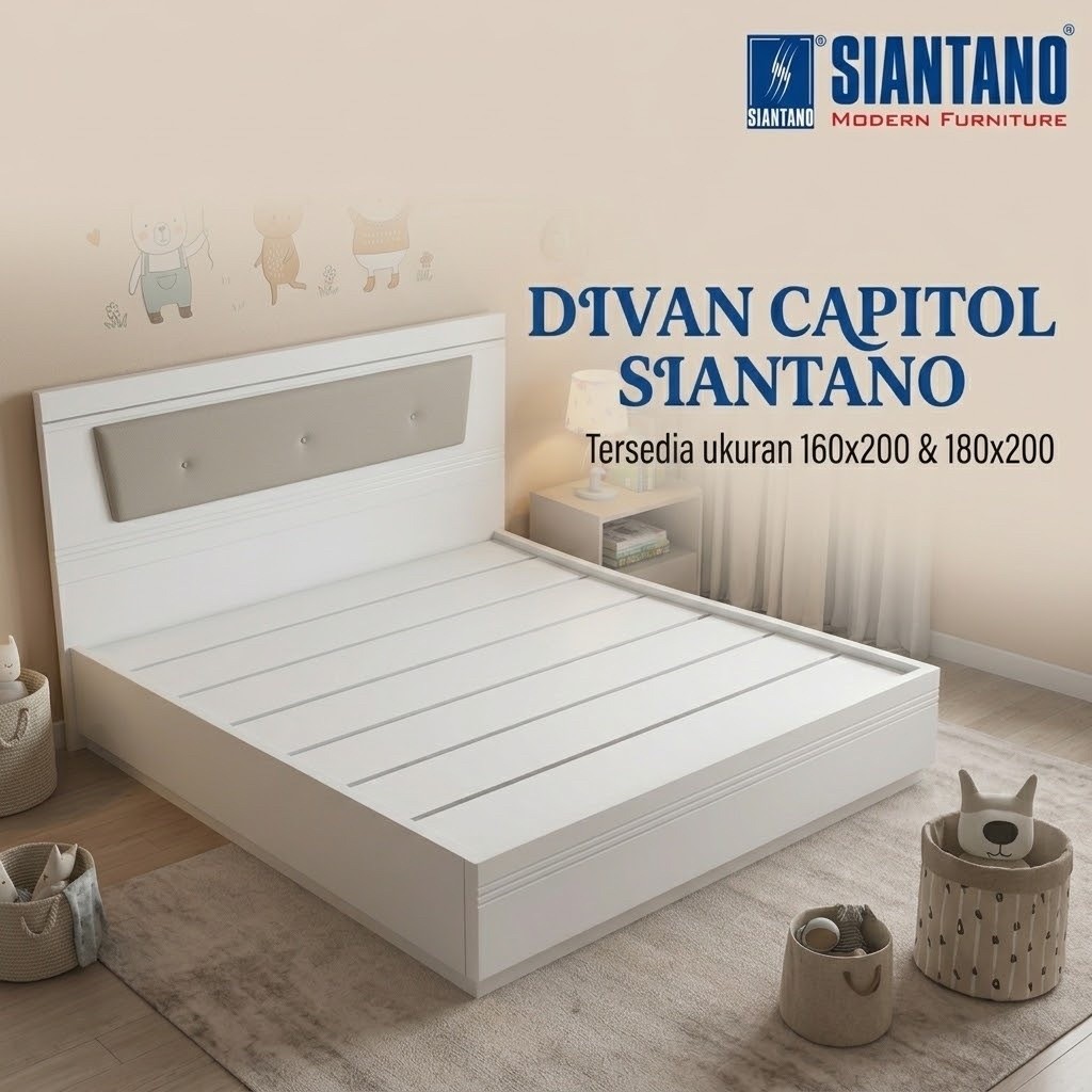 Ranjang Siantano / Divan Putih Siantano / Ranjang Rangka Tempat Tidur / Divan MDF Putih / Bed Capito