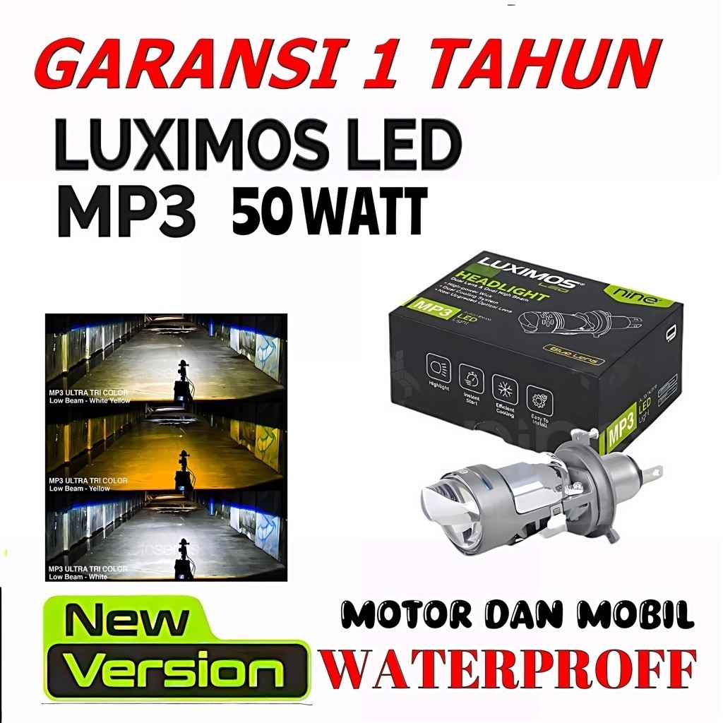 Lampu Led Laser H4 Mobil Luminos 50 Watt Mini Biled Laser Blue Lens Flat Cut Off Projectors -H4