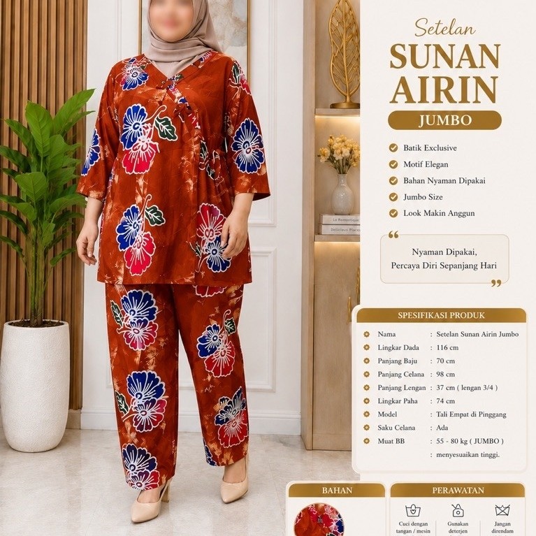 SETELAN JUMBO AIRIN LD 116  – Oneset / Setelan Batik Jumbo Cap Motif Sunan Adem & Nyaman | Setelan W