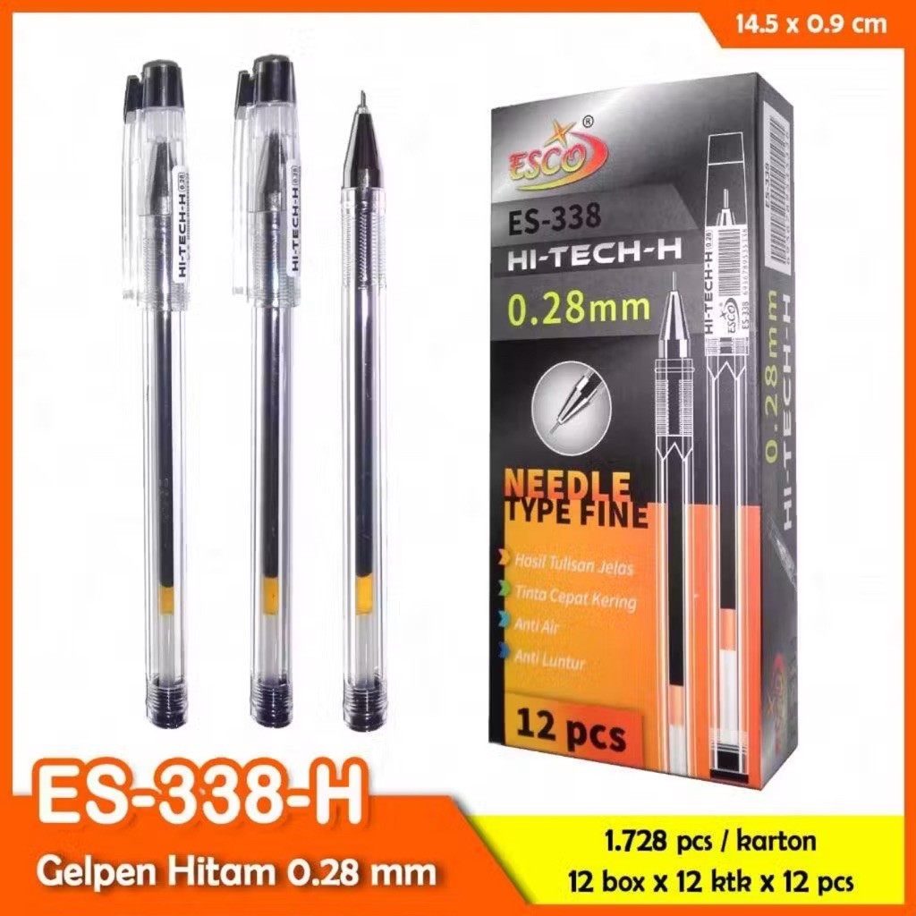 ( 1 Ktk ) Pena / Pulpen Gel Hi - Tech - H 0.28 mm Esco - Tinta Hitam
