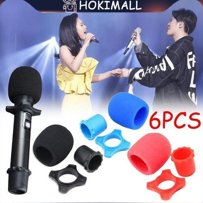 Marshal- 2Set Ring+Busa Mic Karaoke Karet Cover Pelindung Ring Mic Holder Mikrofon Wireless Micropho