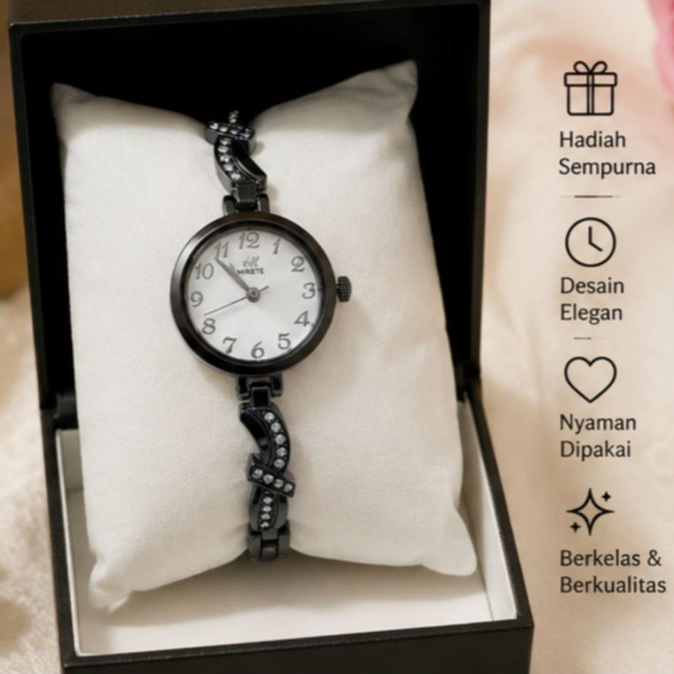 Jam Tangan Wanita Analog Desain Korea - Hitam