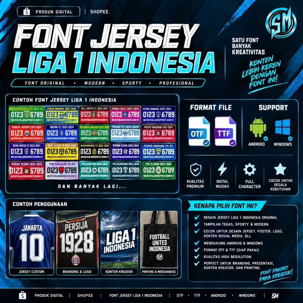 Font Jersey Liga 1 Indonesia Untuk Apparel Or Sportwear - OTF, TTF