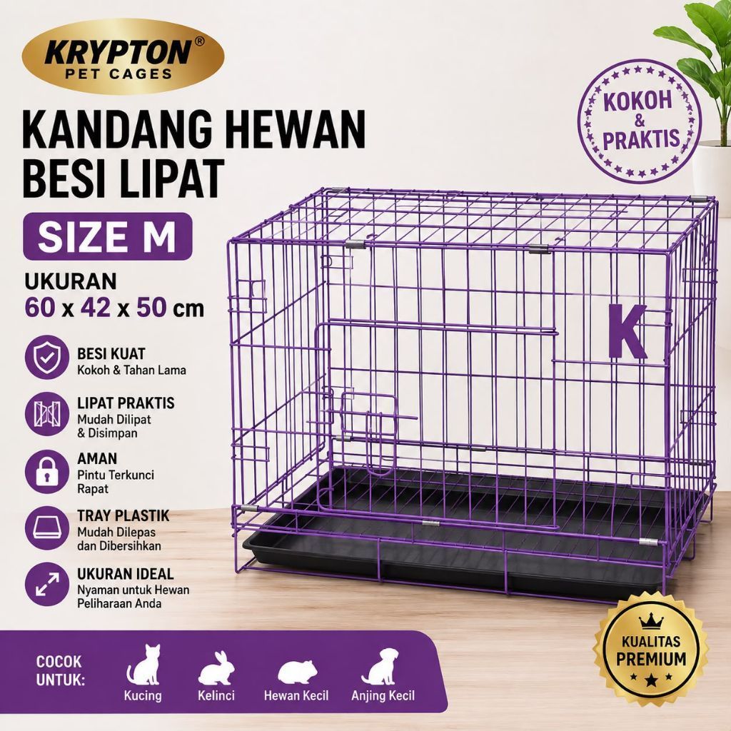 kandang hewan besi lipat krypton siza M 60x42x50cm