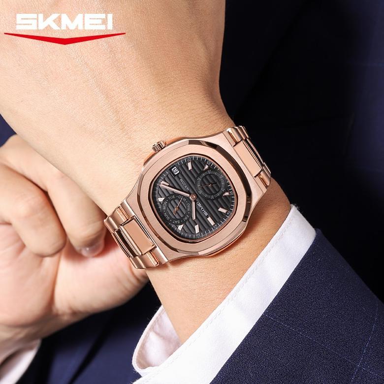 Limited Skmei 2423 Jam Tangan Pria Analog Chronograph Tali Stainless Steel Mgos