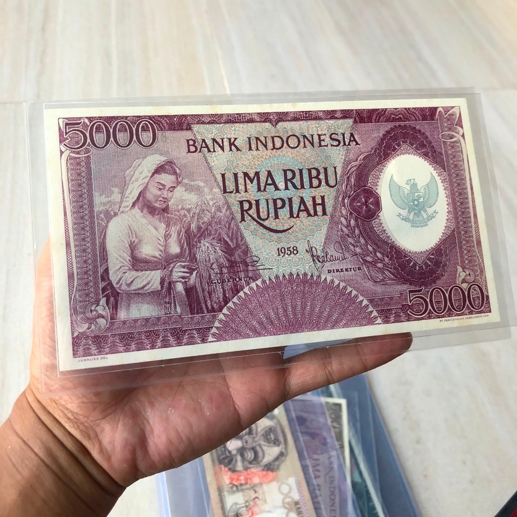 Uang Seri Pekerja Rp. 5000 Rupiah 1958 Original Violet Code BAO