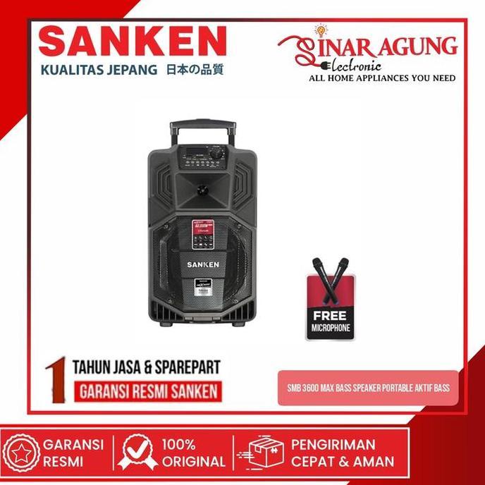 IROSAKA SANKEN SMB-3600 MAX-BASS SPEAKER PORTABLE AKTIF BASS KENCANG BATERAI TANAM - GARANSI RESMI