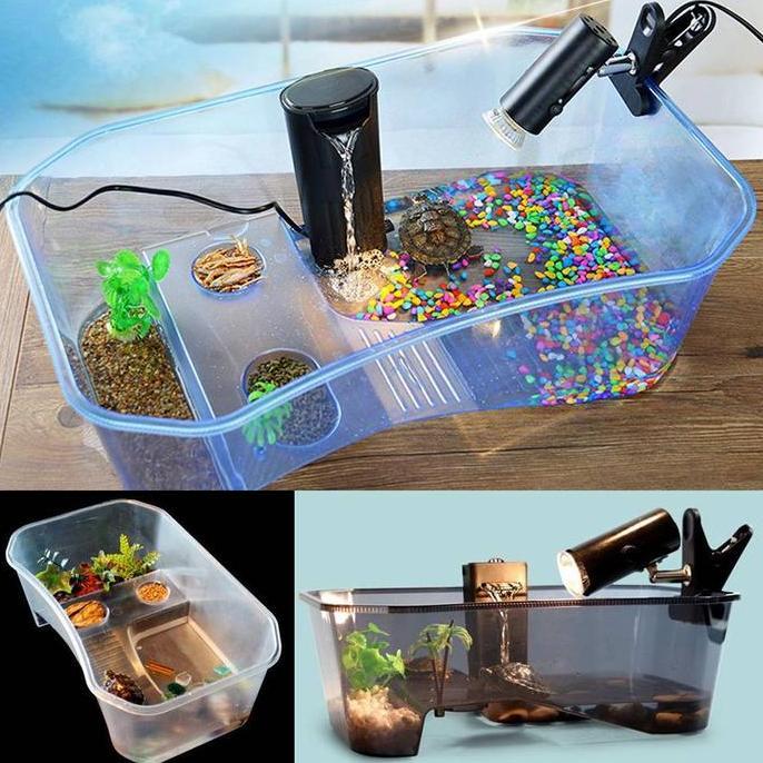 Aquarium Kandang Tempat Kura Kura Air Turtle Vivarium Tank Reptile Set