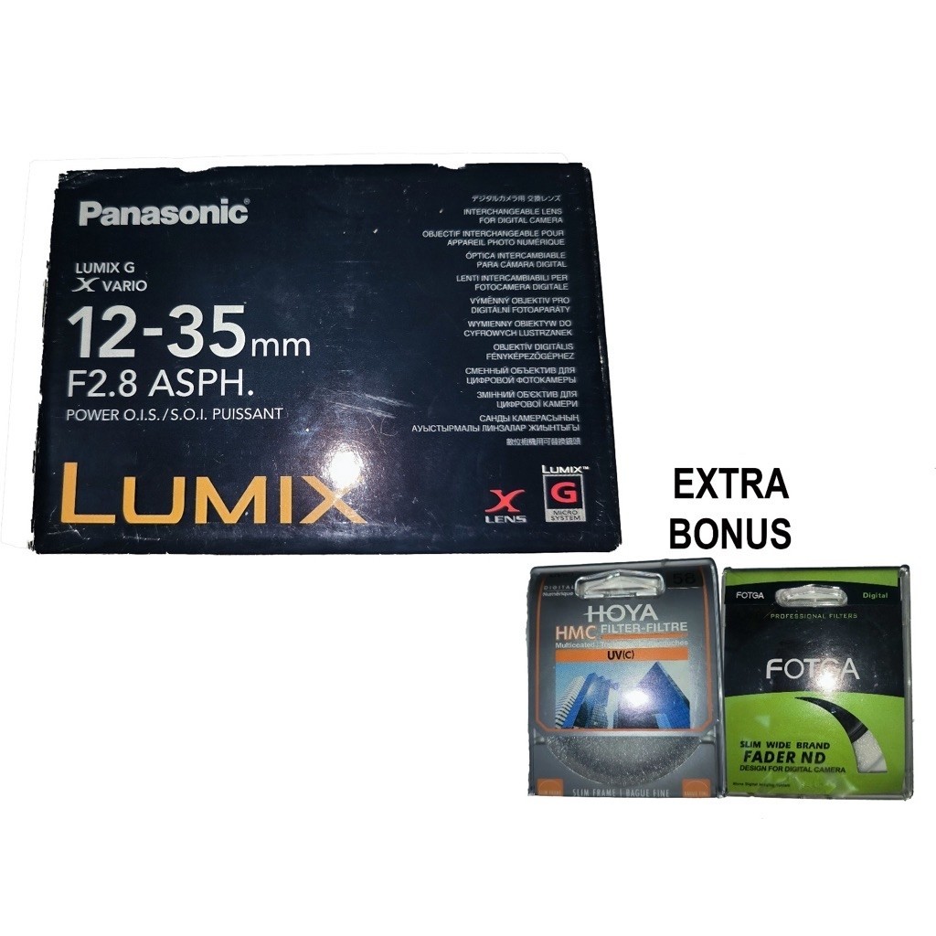 Panasonic Lumix G X Vario 12-35mm F2.8 ASPH + TAS LENSA + FILTER FOTGA ND + FILTER HOYA UV