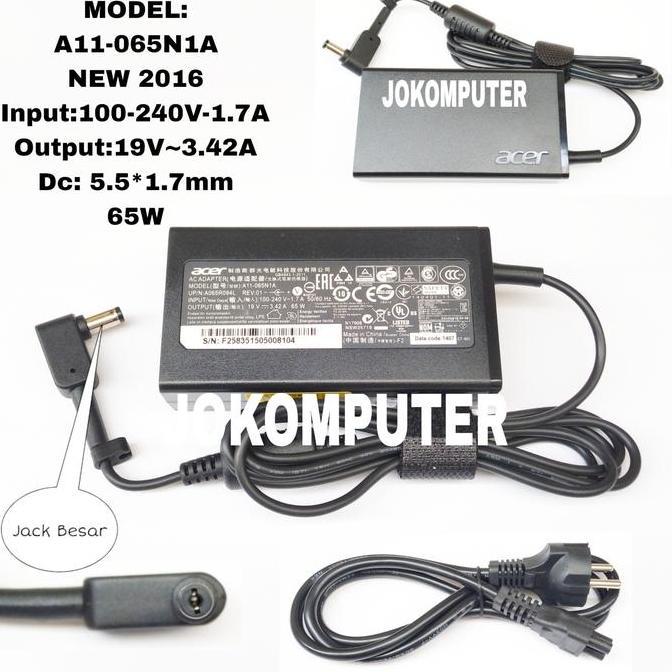 Adaptor Charger Acer TravelMate P2 P249-G2-M 19V 3.42A 5.5x1.7mm