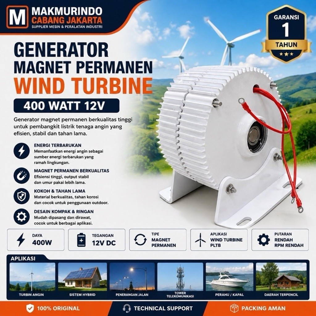Generator Magnet Permanen 400 Watt 12V Wind Turbine Pembangkit Listrik Tenaga Angin