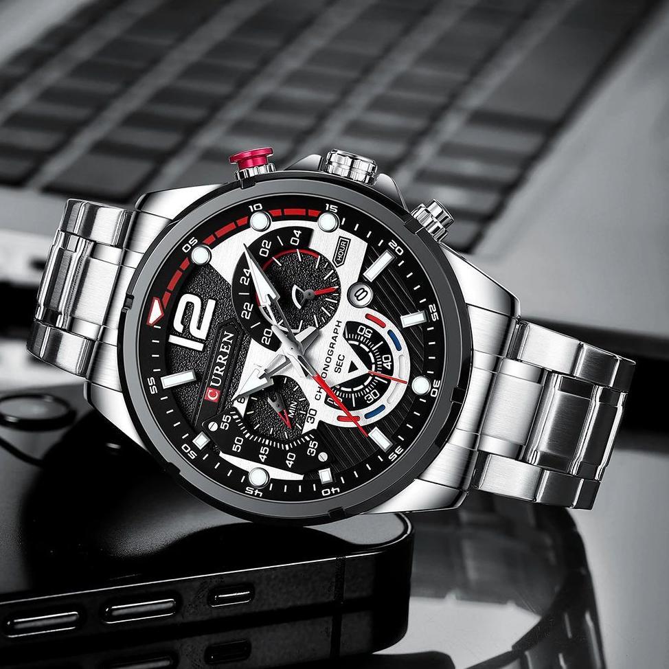 Garansi Curren 8395 Jam Tangan Pria Analog Stainless Steel Chronograph Aktif Luminous Hand Currenos