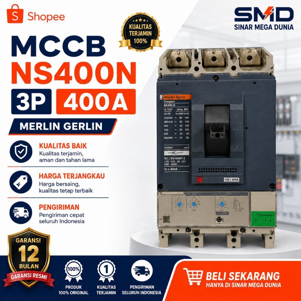 MCCB BREAKER MERLIN GERLIN NS 400N NS400 N 400 AMPER 3PHASE ORIGINAL