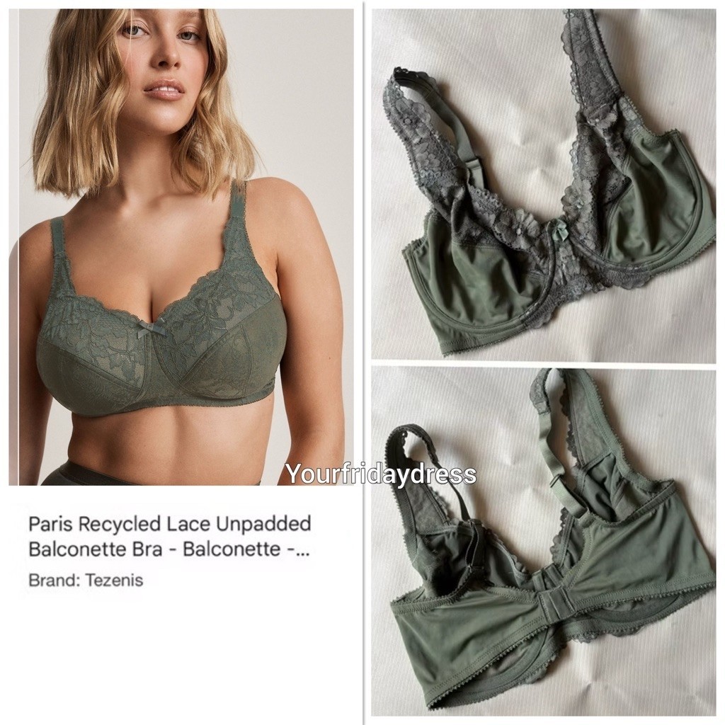 PARIS Recycled Lace Unpadded Balconette Bra soft lace underwire minimiser bra big size feminine look
