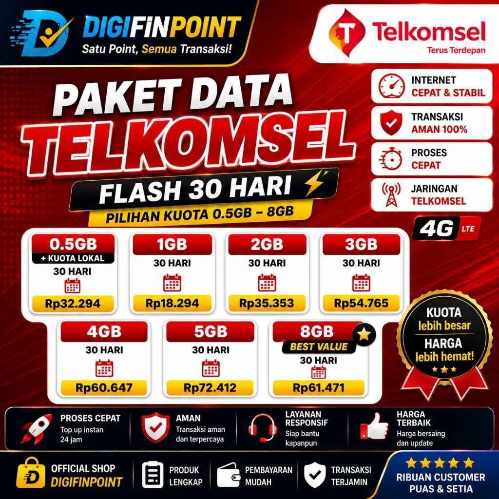 PAKET DATA INTERNET TELKOMSEL FLASH 1GB-8GB | KUOTA 30 HARI