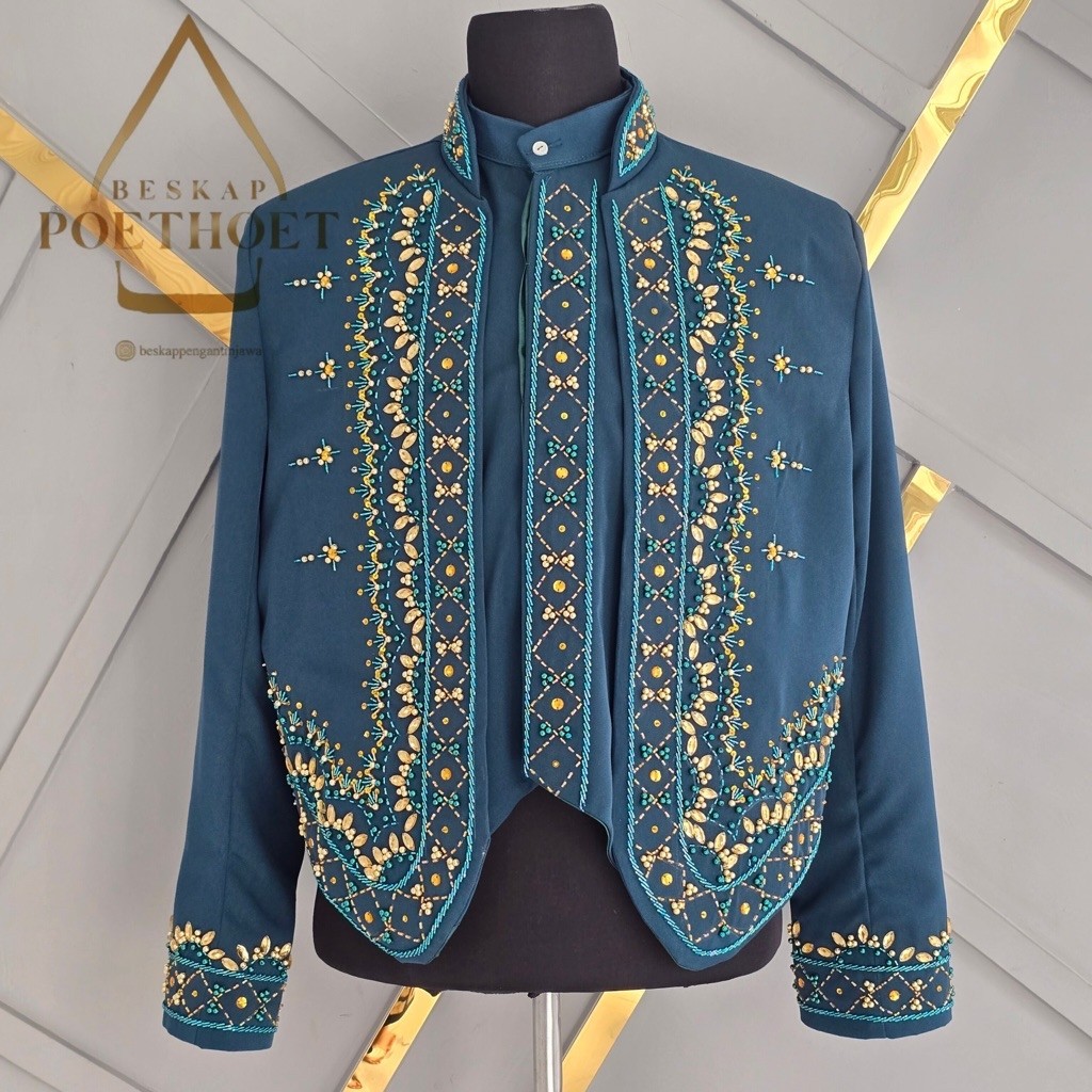 Beskap pengantin pria || beskap jawa payet blue emerald gold || beskap resepsi || beskap jawa biru e
