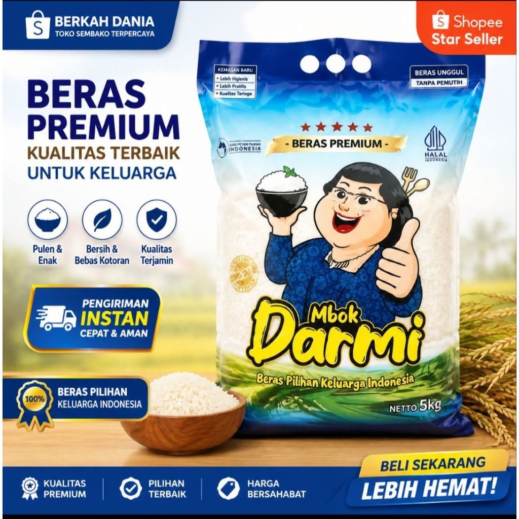 Beras Premium 5 Kg Mbok Darmi – Pulen, Bersih & Berkualitas