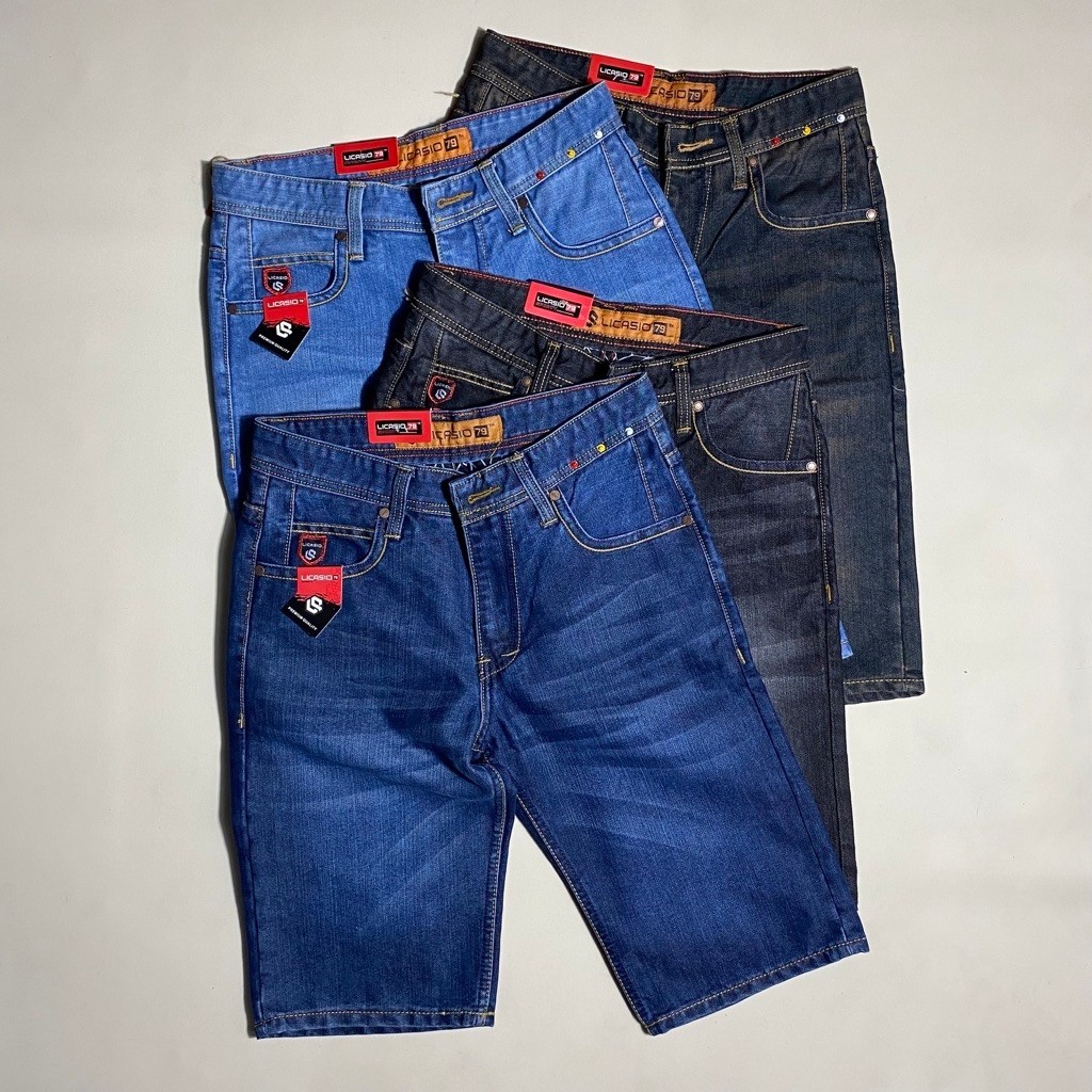 Licasio - Celana Jeans Pria Pendek Variasi Wisker Standar