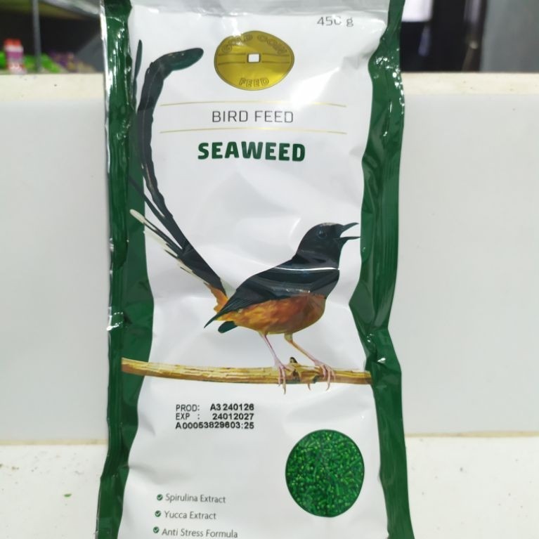 COD||GOLD COIN SEAWEED Biji Makan Burung Seaweed 450g Spirulina Extract Yucca Extract Anti Stress Fo