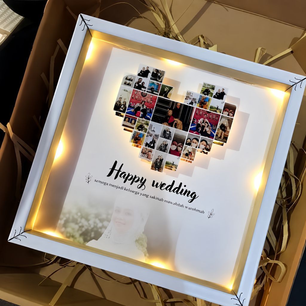 Bingkai Foto 3D LED Custom / Frame 3D Lampu Kado Wedding & Birthday
